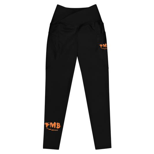 Black and Orange FMB Crossover leggings with pockets